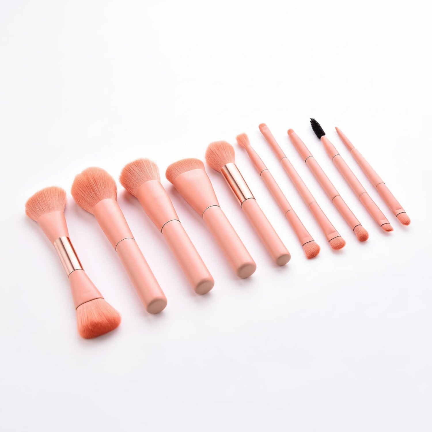 Complete 10-piece makeup brush collection in pink - portable travel-friendly beauty tools set