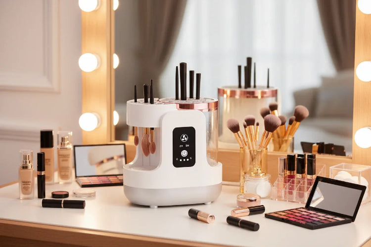 Rechargeable makeup brush cleaning machine with multiple brushes